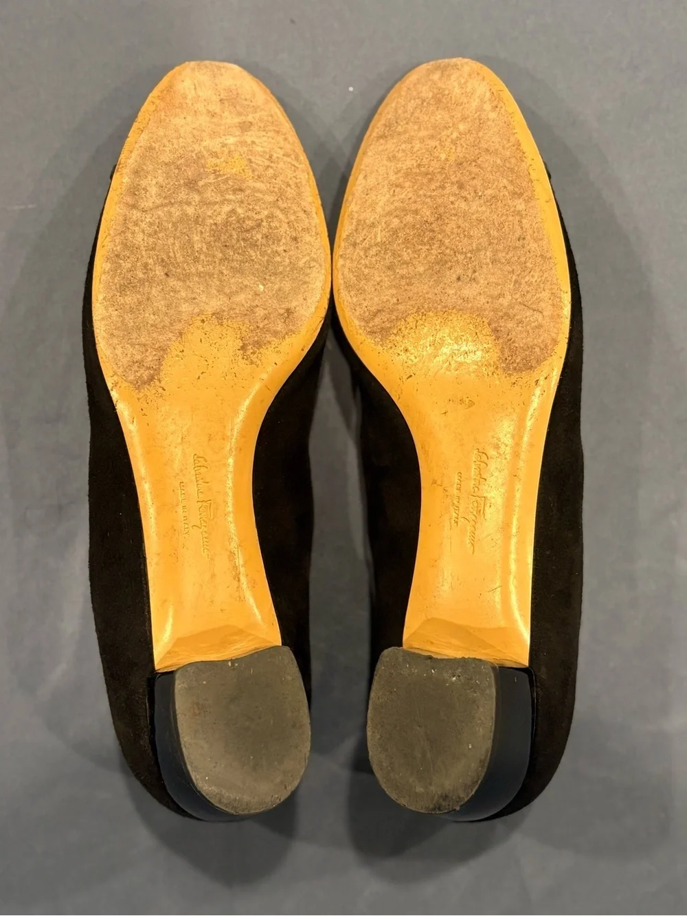 Salvatore Ferragamo Black Suede and Patent Pumps